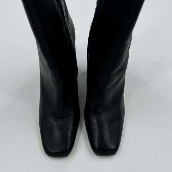 Steve Madden Lourde Black Leather square toe Block Heel Ankle Boots Size 8 - Picture 4 of 9